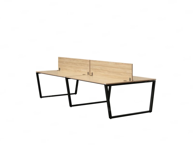 Бенч-система, 4 рабочих места, на U-образных опорах, 2 ЛДСП экранов 2400x1600x750 RM173-4-12x16 Вяз Швейцарский светлый/Черный