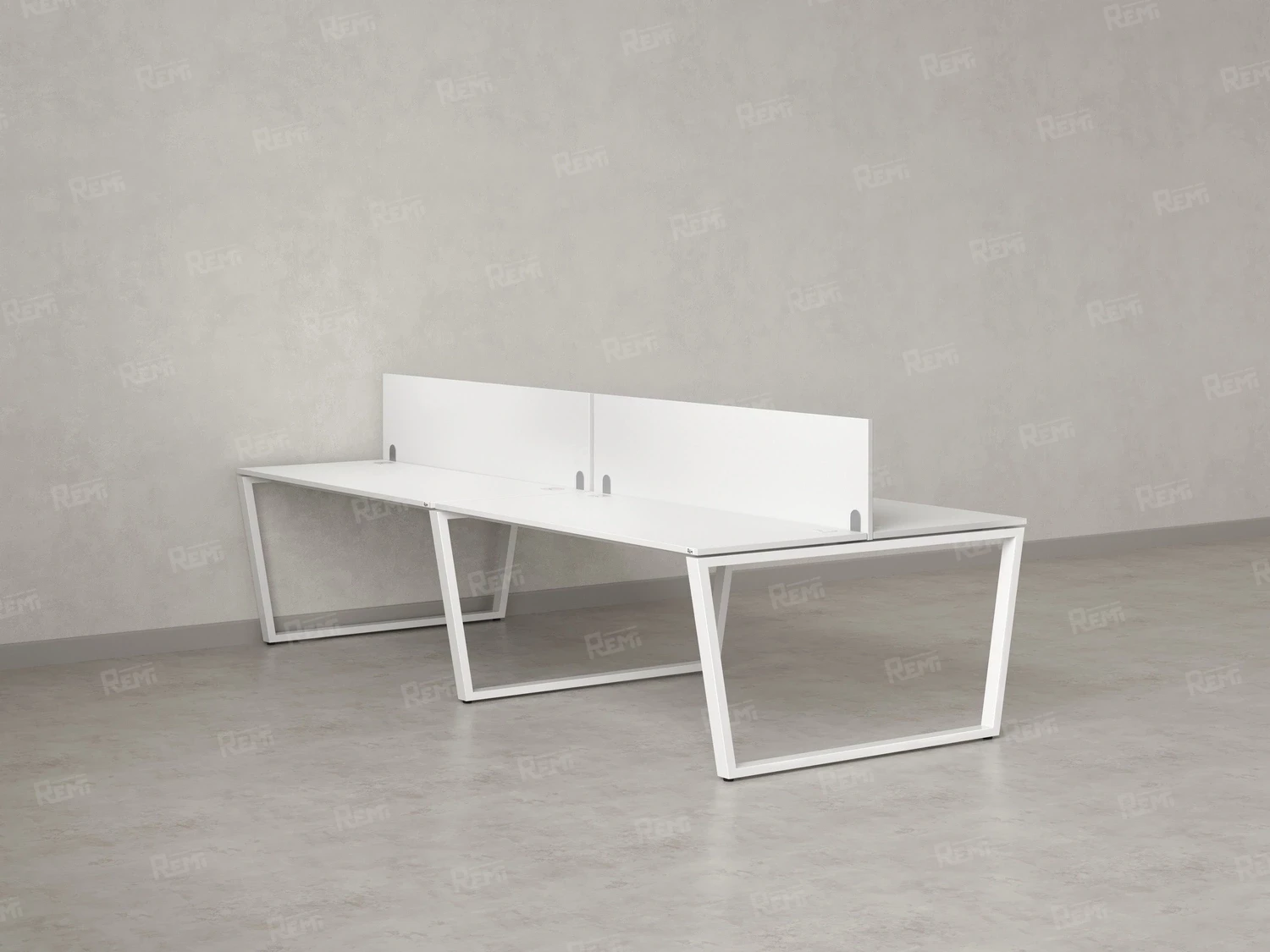 Бенч-система, 4 рабочих места, на U-образных опорах, 2 ЛДСП экранов 3600x1200x750 RM173-4-18x12 Белый/Белый