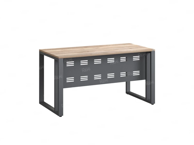 Стол прямой на О-образных опорах с металлическим экраном 1400x900x750 RM042-14x9 Дуб Маувелла/Серый