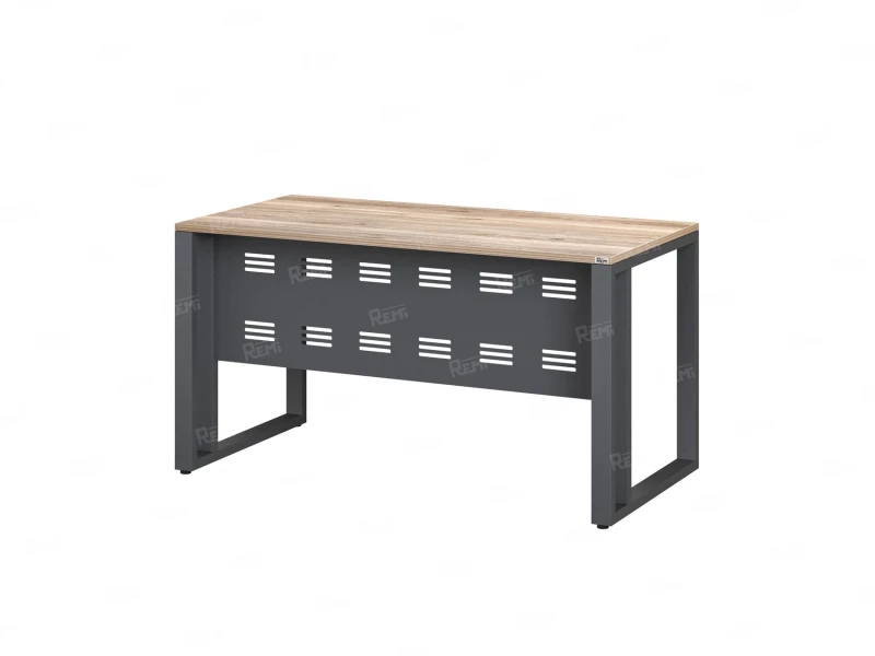 Стол прямой на О-образных опорах с металлическим экраном 1400x900x750 RM042-14x9 Дуб Маувелла/Серый