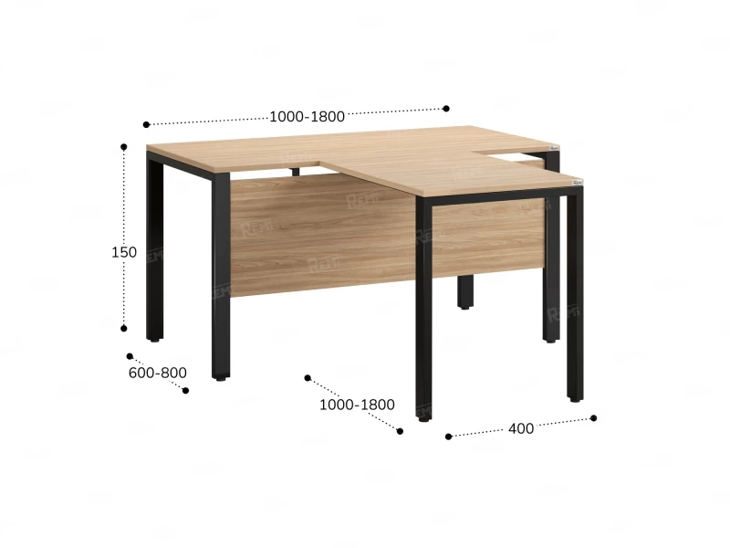 Стол с брифингом на П-образных опорах с экраном ЛДСП RM044-16x7 1600x2300x750 Вяз Швейцарский светлый/Черный