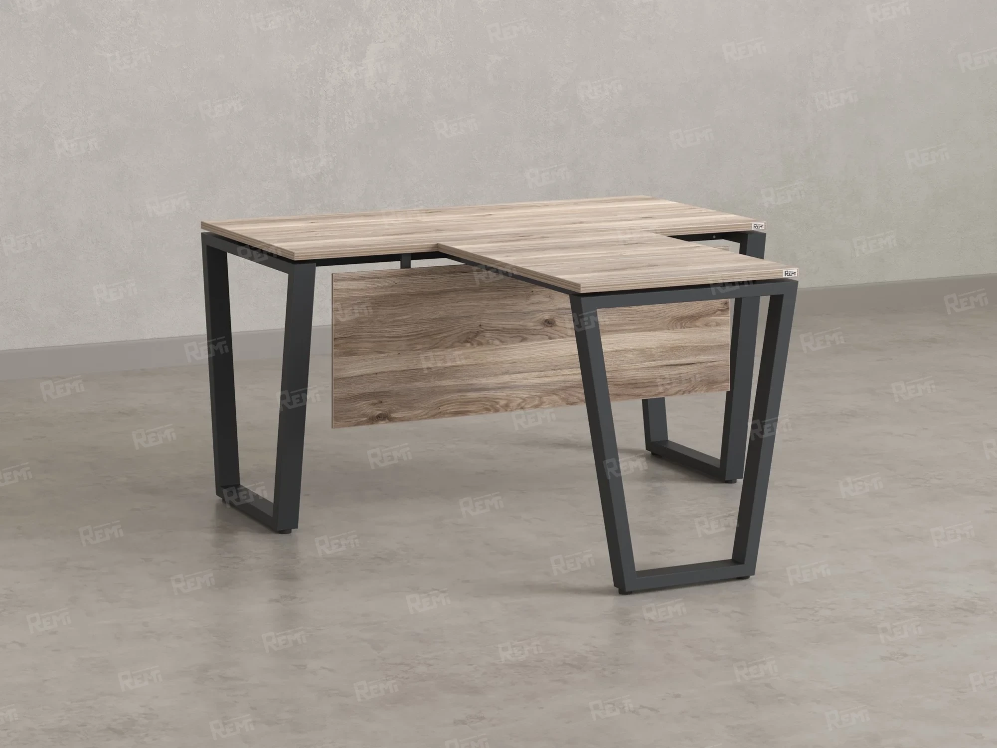 Стол с брифингом с парящей столешницей на U-образных опорах с экраном ЛДСП RM047-14x8 1400x2200x750 Дуб Маувелла/Серый