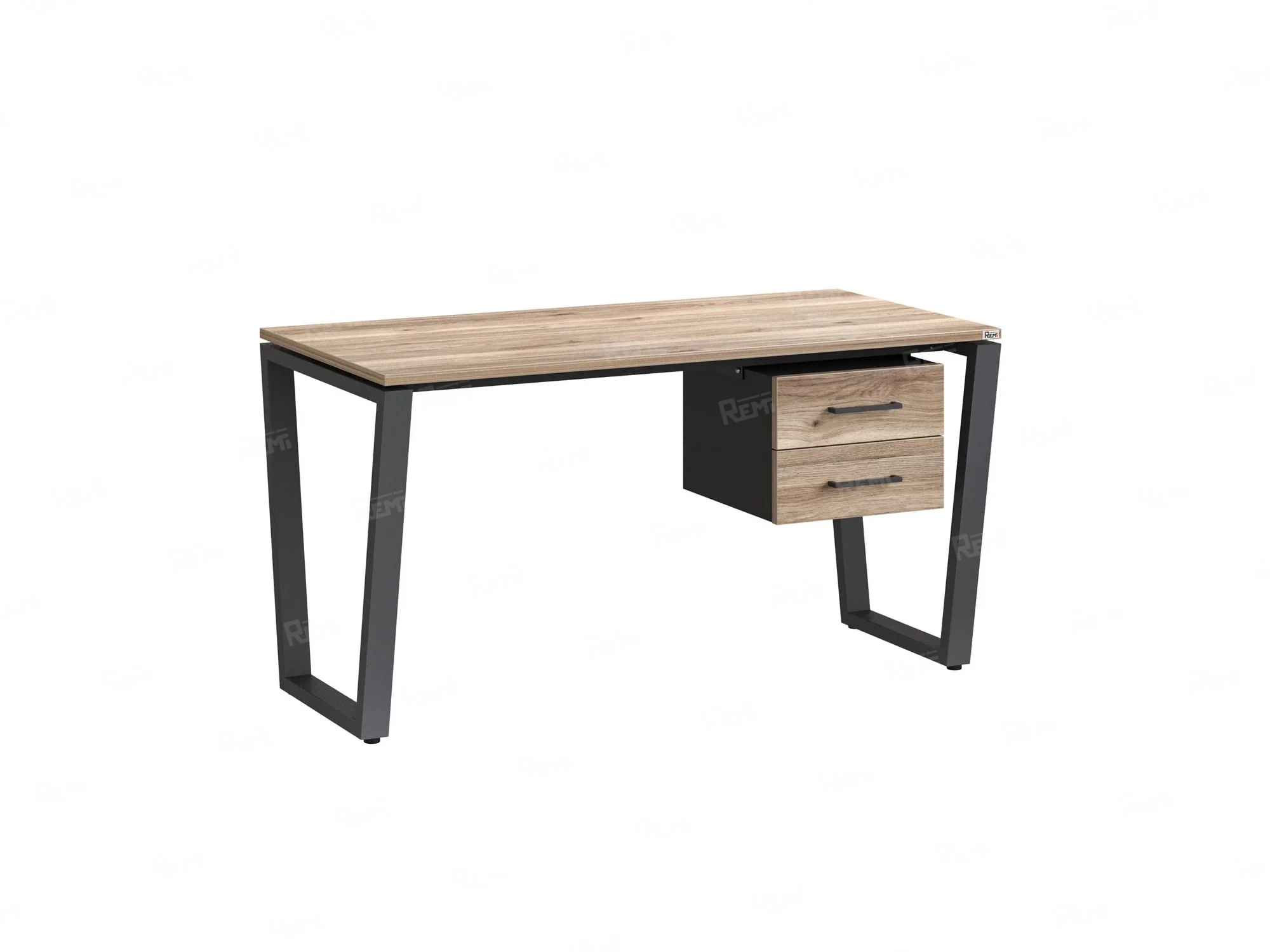 Стол прямой с подвесной тумбой 2 ящика, U-опора 1800x800x750 RM035-18x8 Дуб Маувелла/Серый