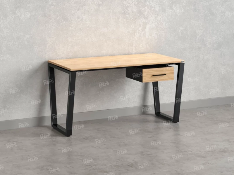 Стол прямой с подвесной тумбой, U-опора 1800x600x750 RM034-18x6 Вяз Швейцарский светлый/Черный