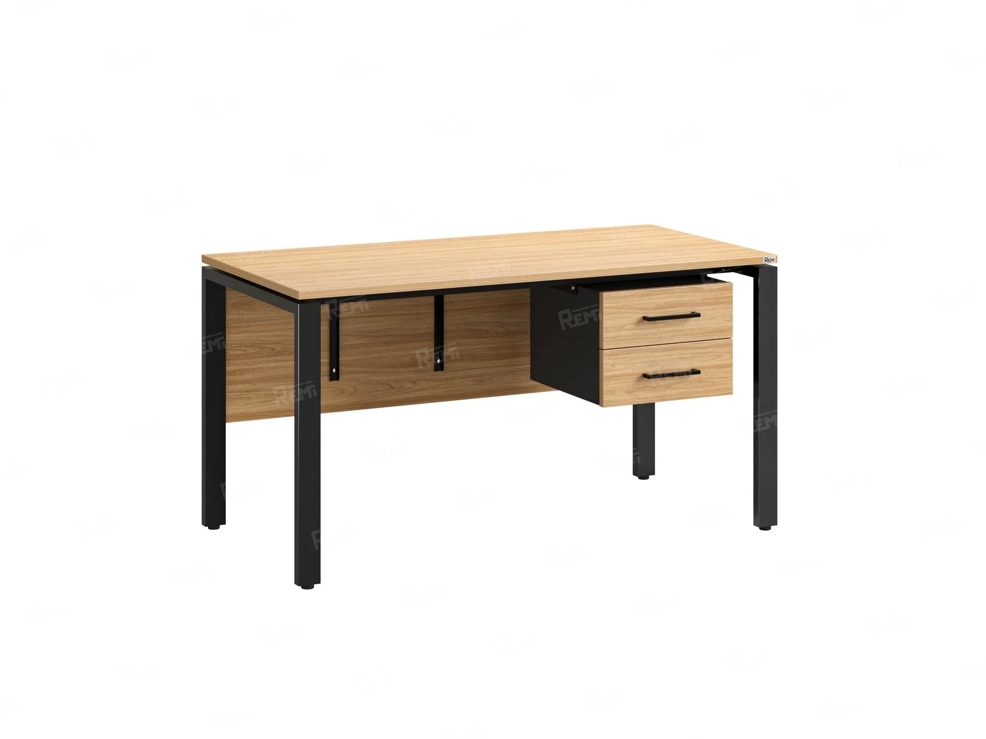 Стол прямой, подвесная тумба, ЛДСП экран, П-опора 1800x800x750 RM031-18x8 Вяз Швейцарский светлый/Черный