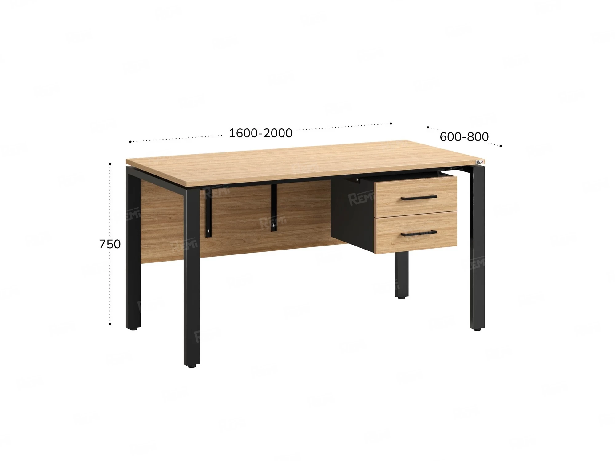 Стол прямой, подвесная тумба, ЛДСП экран, П-опора 1800x800x750 RM031-18x8 Вяз Швейцарский светлый/Черный