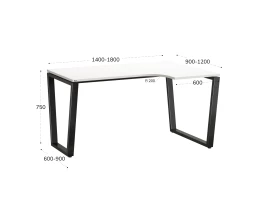 Стол угловой, U-опора, правый 1400x600/900x750, RM050-14x6-9 Белый/Черный