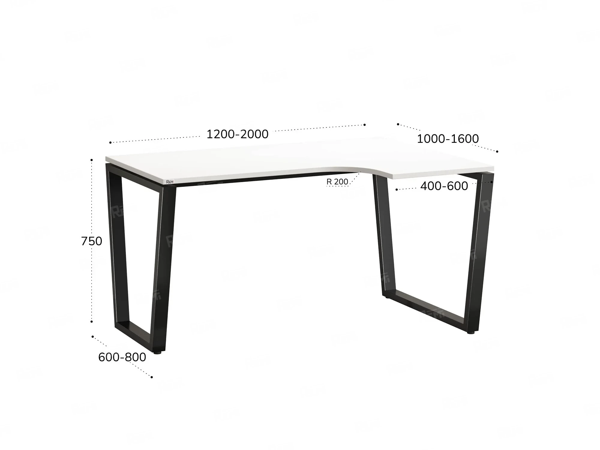 Стол угловой, U-опора, правый 1400x600/900x750, RM050-14x6-9 Белый/Черный