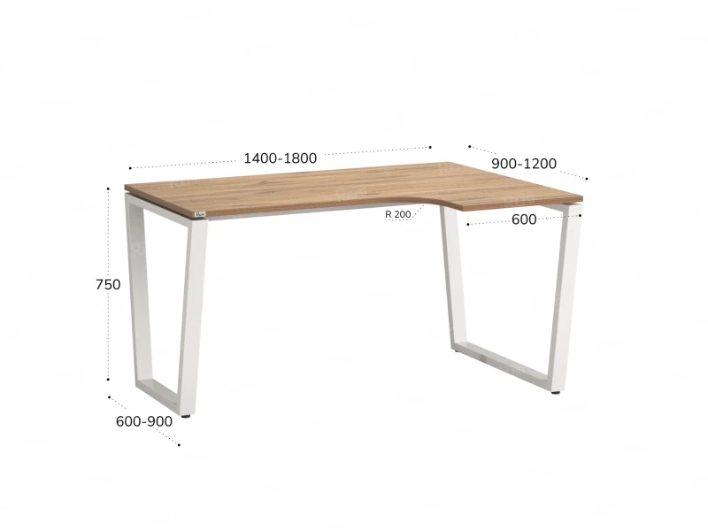 Стол угловой, U-опора, правый 1600x800/1000x750, RM050-16x8-10 Дуб Юстус/Белый