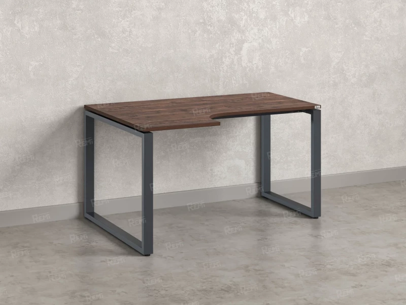 Стол угловой, О-опора, левый 1400x700/900x750, RM055-14x7-9 Дуб Апрельский шоколад/Серый