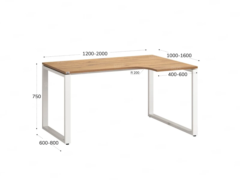 Стол угловой, О-опора, правый 1400x800/1000x750, RM054-14x8-10 Дуб Юстус/Белый