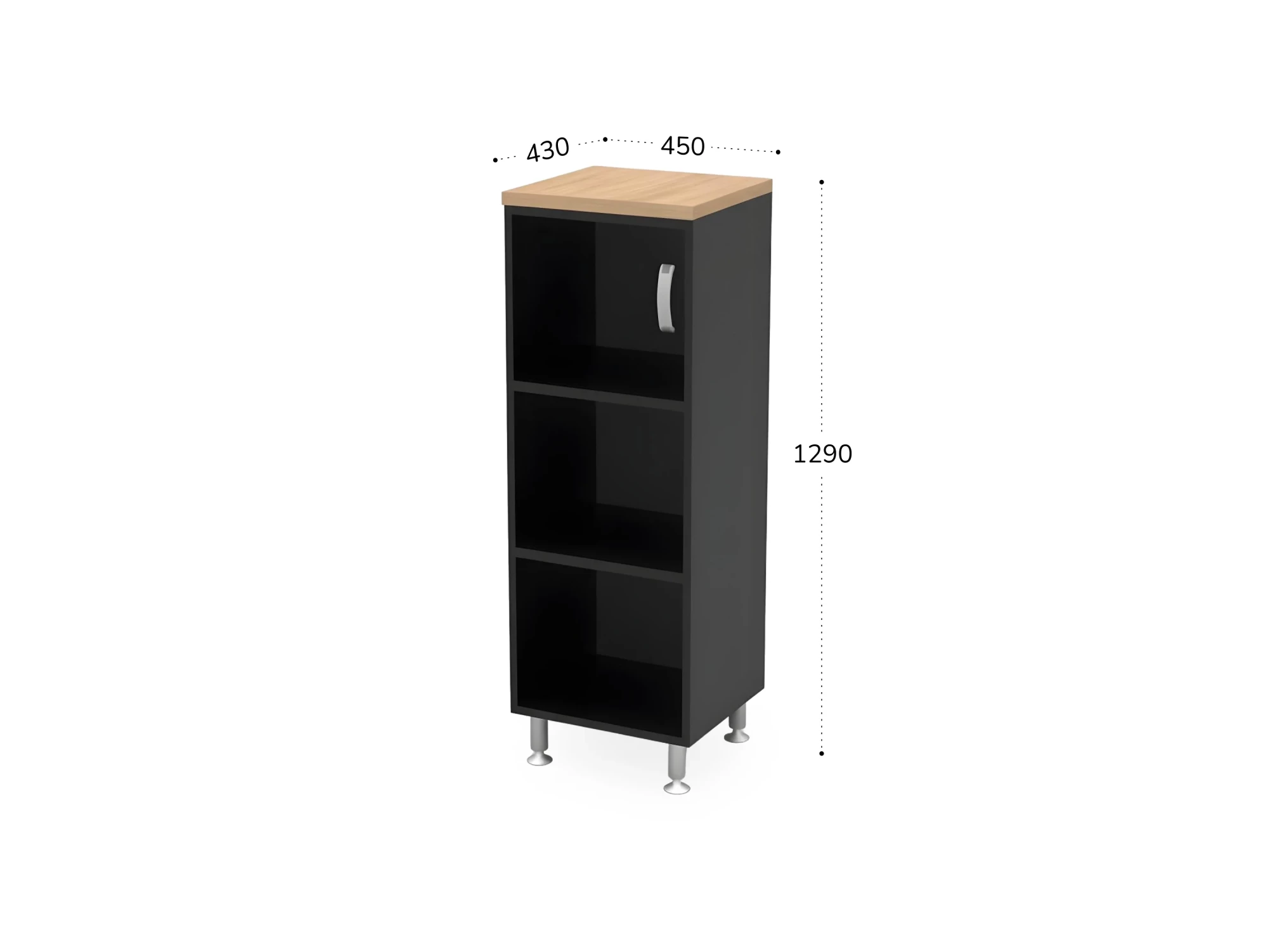 BRL RB049-45х43L Стеллаж закрытый витрина стекло левый 450х430х1290 Акация/Черный