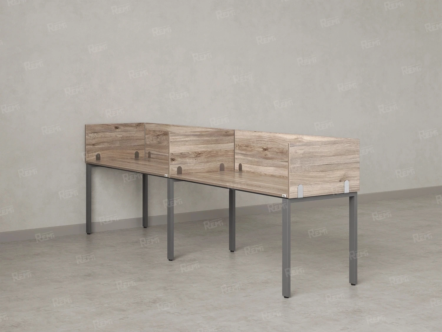 Бенч-система в 1 ряд, 2 рабочих места 5 ЛДСП экранов 2700x800x750 RM167-2-27x8 Дуб Маувелла/Серый