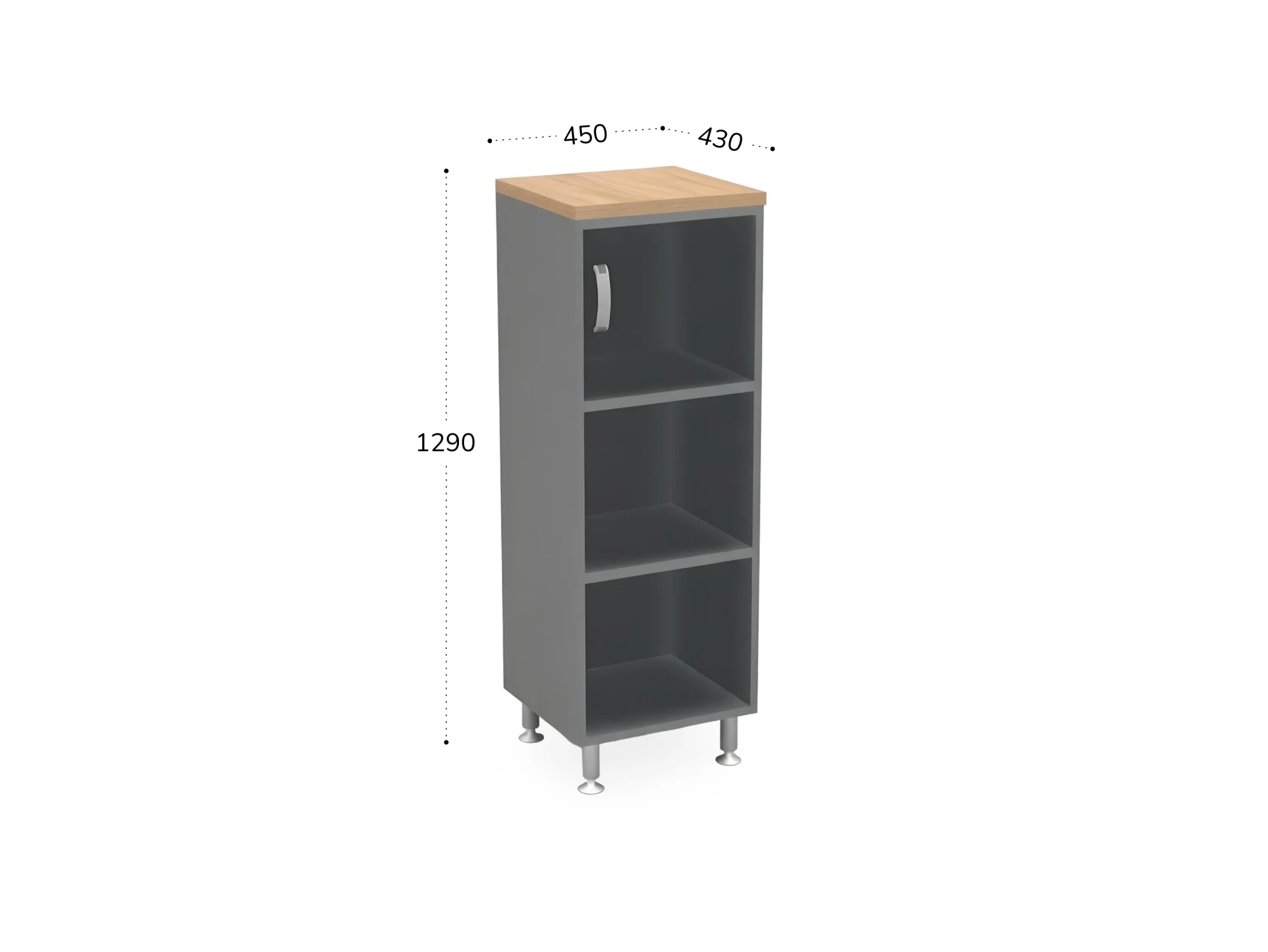 BRL RB049-45х43R Стеллаж закрытый витрина стекло левый 450х430х1290 Акация/Серый вулканический