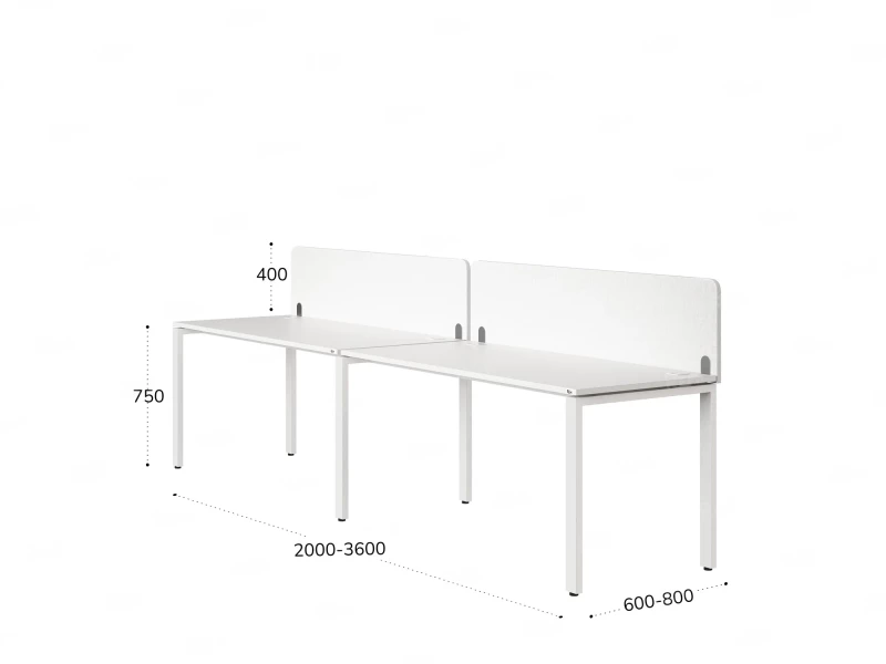 Бенч-система в 1 ряд, 2 рабочих места 2 тканевых экранов 2700x700x750 RM167-3-27x7 Белый/Белый