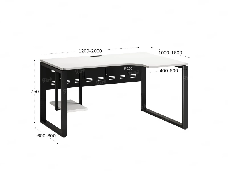 Стол угловой, экран металл, О-опора, правый 1800x600/900x750, RM057-18x6-9 Белый/Черный