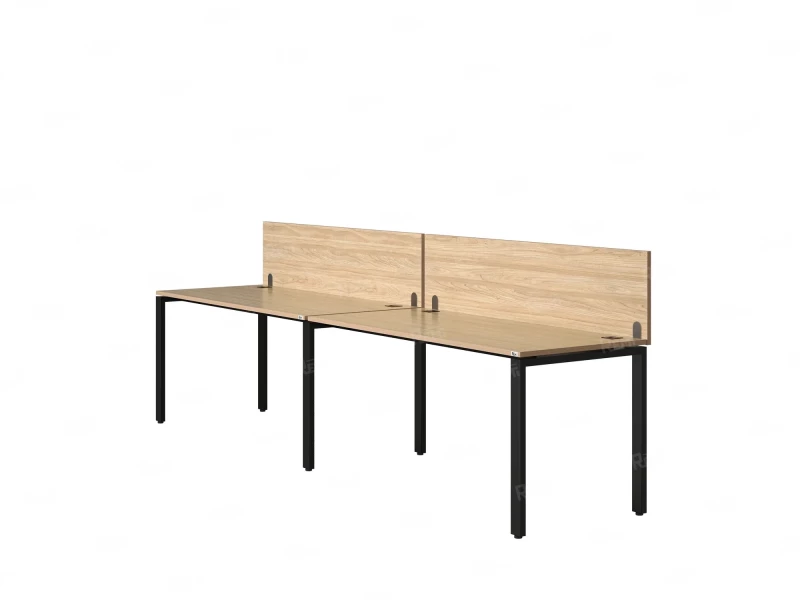 Бенч-система в 1 ряд, 2 рабочих места 2 ЛДСП экранов 2400x800x750 RM167-4-24x8 Вяз Швейцарский светлый/Черный
