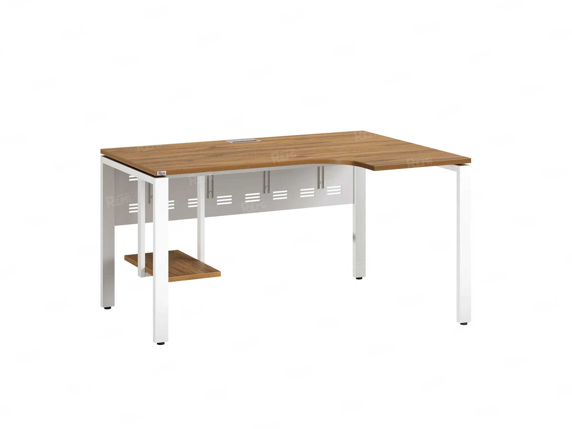 Стол угловой, экран металл, П-опора, правый 1800x800/1000x750, RM058-18x8-10 Дуб Юстус/Белый