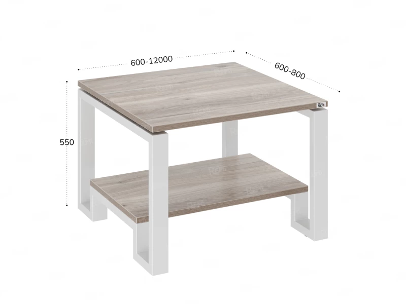 Журнальный стол с полкой 600x600x550 RM181-6x6 Дуб Маувелла/Белый