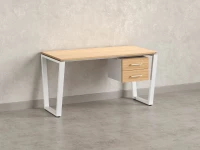 Стол прямой с подвесной тумбой 2 ящика, U-опора 2000x600x750 RM035-20x6 Вяз Швейцарский светлый/Белый