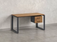 Стол прямой с подвесной тумбой 2 ящика, О-опора 2000x600x750 RM037-20x6 Дуб Юстус/Серый