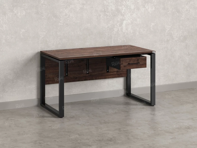 Стол прямой, подвесная тумба, ЛДСП экран, О-опора 1600x600x750 RM032-16x6 Дуб Апрельский шоколад/Черный