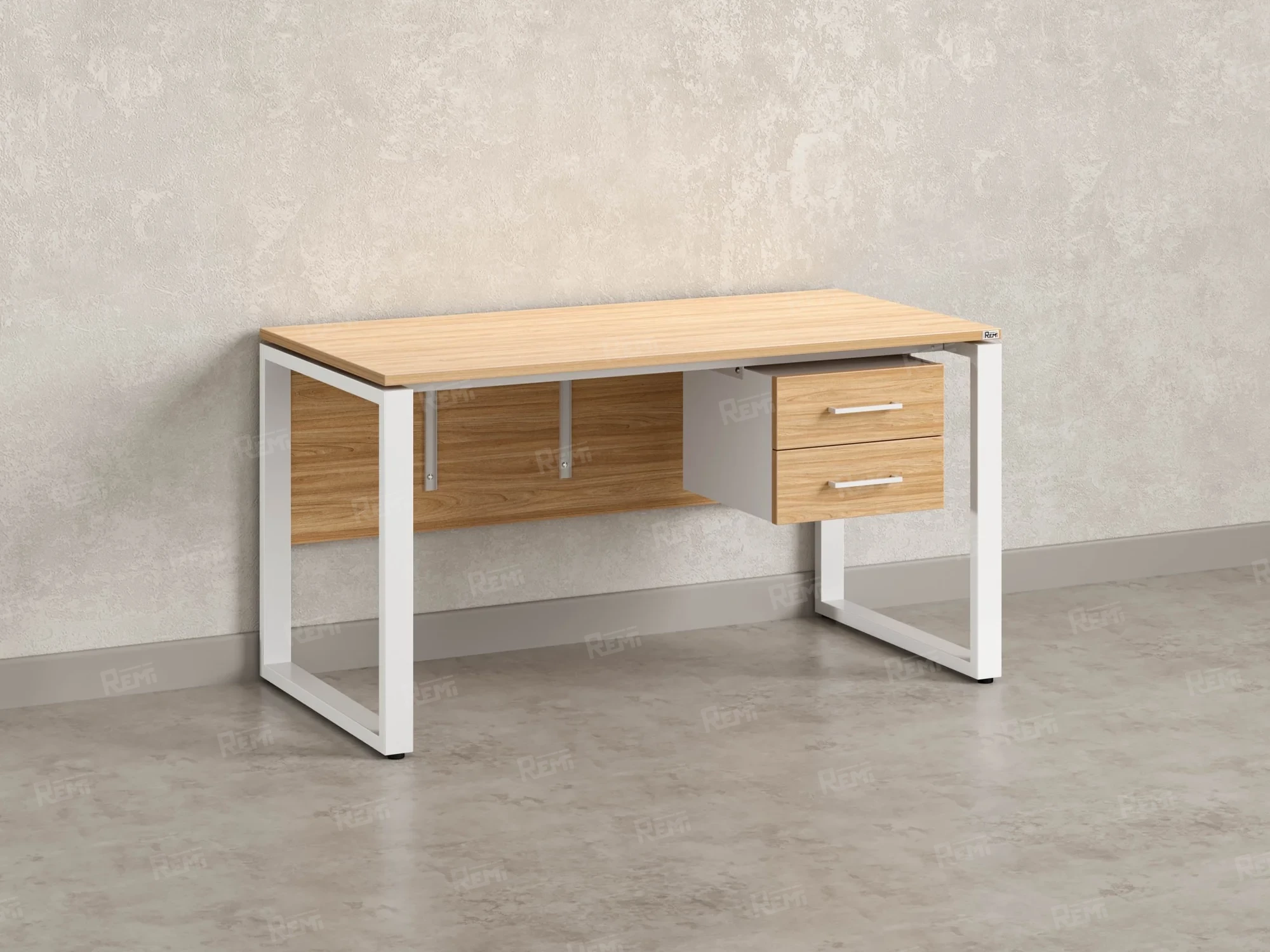 Стол прямой, подвесная тумба, ЛДСП экран, О-опора 2000x600x750 RM033-20x6 Вяз Швейцарский светлый/Белый