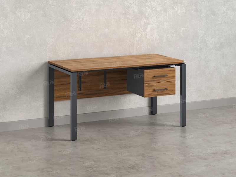 Стол прямой, подвесная тумба, ЛДСП экран, П-опора 1600x600x750 RM031-16x6 Дуб Юстус/Серый