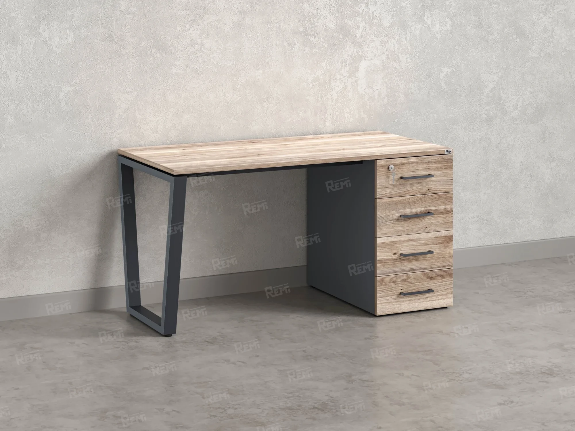 Стол прямой с тумбой на U-образных опоре, правый 1800x700x750 RM101-18x7 Дуб Маувелла/Серый