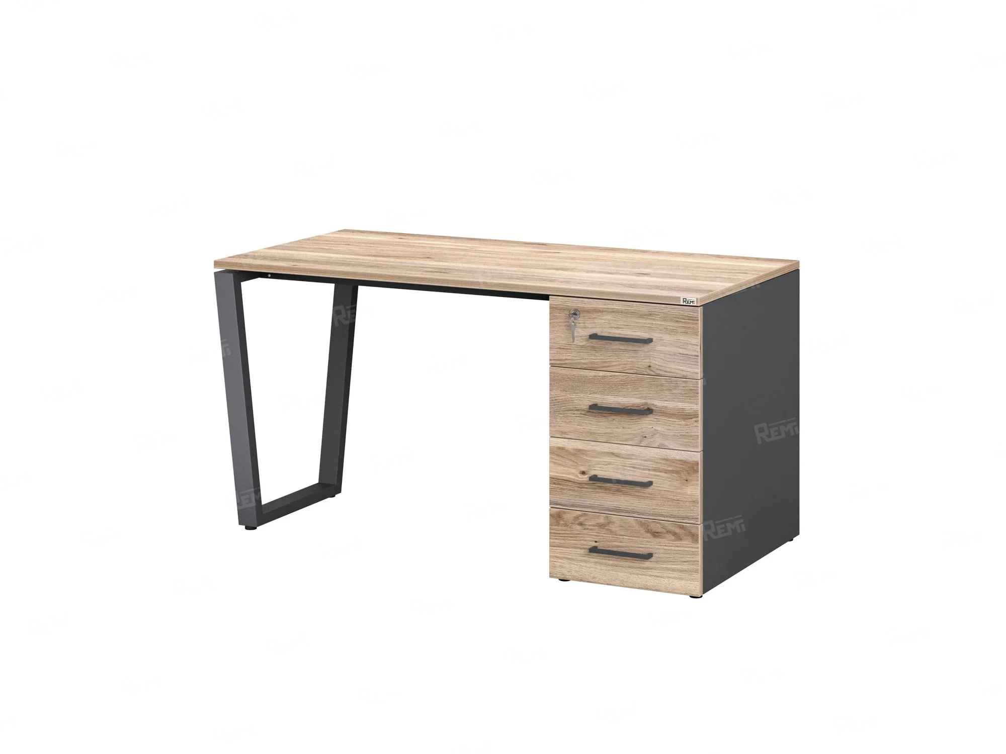 Стол прямой с тумбой на U-образных опоре, правый 1800x700x750 RM101-18x7 Дуб Маувелла/Серый