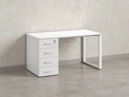 Стол прямой с тумбой на О-образных опоре, левый 1800x700x750 RM104-18x7 Белый/Белый