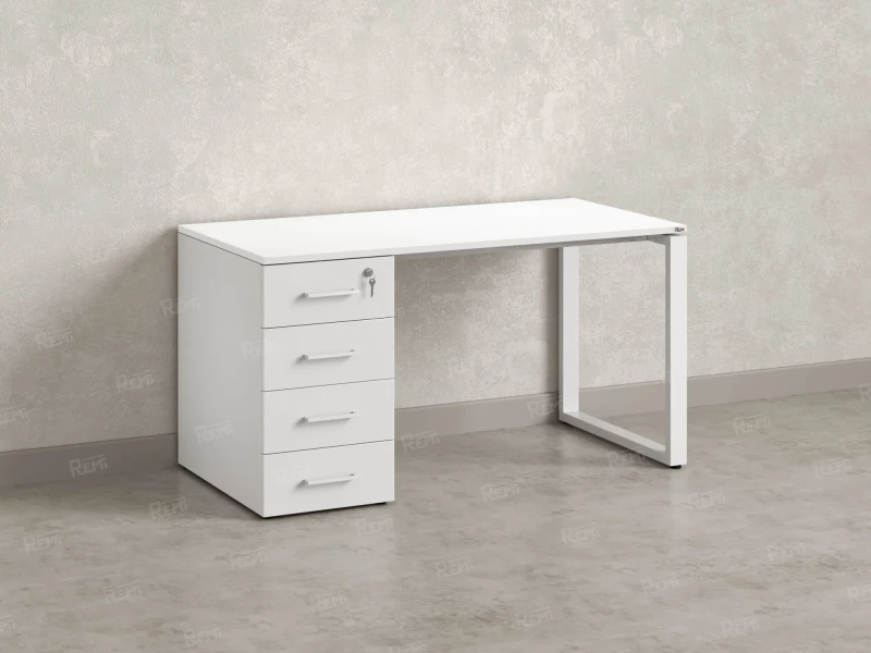 Стол прямой с тумбой на О-образных опоре, левый 1800x700x750 RM104-18x7 Белый/Белый