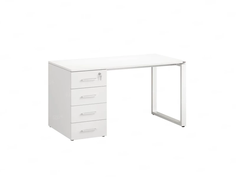 Стол прямой с тумбой на О-образных опоре, левый 1800x700x750 RM104-18x7 Белый/Белый
