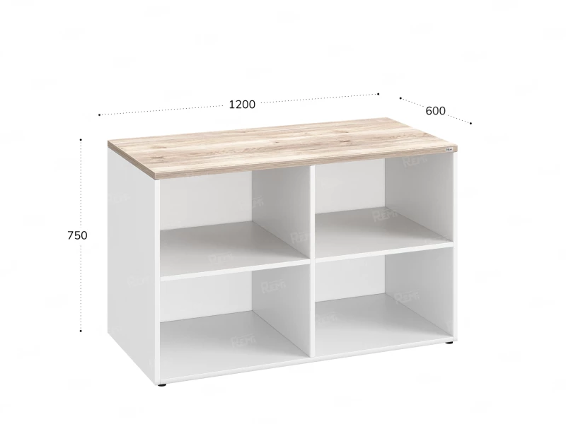 Стеллаж низкий, 4 ячейки 1200х600х750 RM146-12x6 Дуб Маувелла/Белый