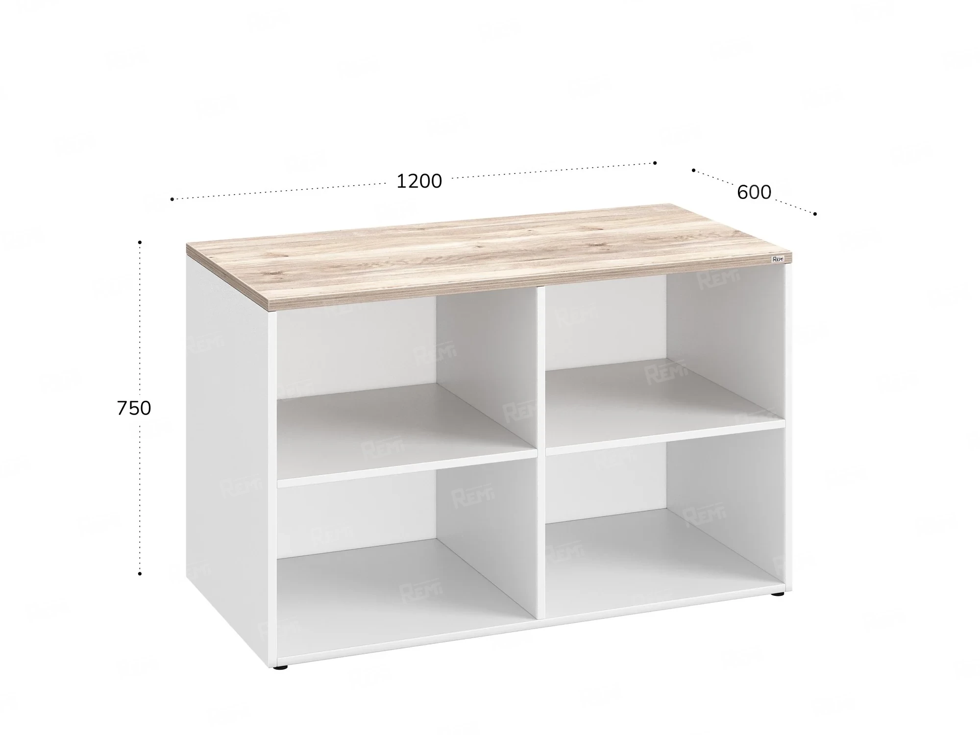 Стеллаж низкий, 4 ячейки 1200х600х750 RM146-12x6 Дуб Маувелла/Белый