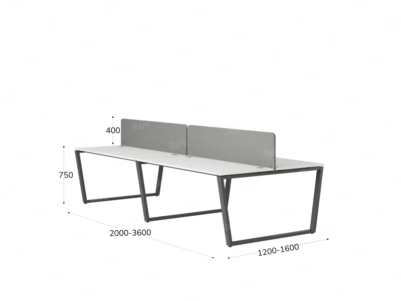 Бенч-система, 4 рабочих места, на U-образных опорах, 2 тканевых экранов 2800x1400x750 RM173-3-14x14 Белый/Серый