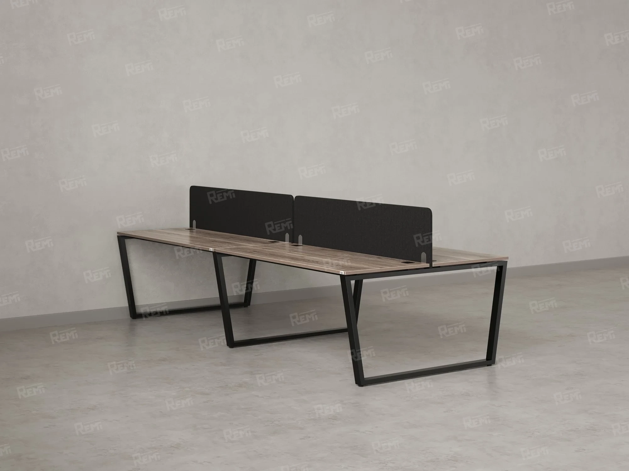 Бенч-система, 4 рабочих места, на U-образных опорах, 2 тканевых экранов 3600x1400x750 RM173-3-18x14 Дуб Маувелла/Черный