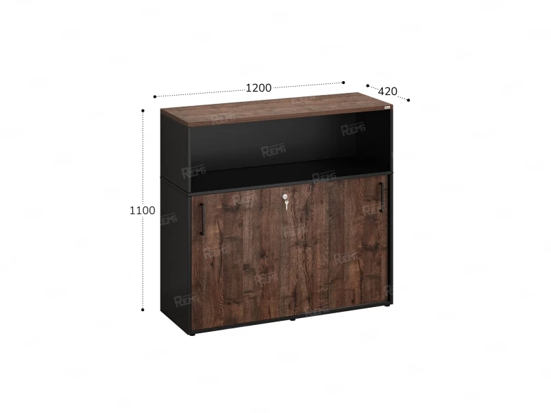 Низкий шкаф-купе, 2 полки с надстройкой, на регулируемых опорах 1200x420x1100 RM127-120x42 Дуб Апрельский шоколад/Черный