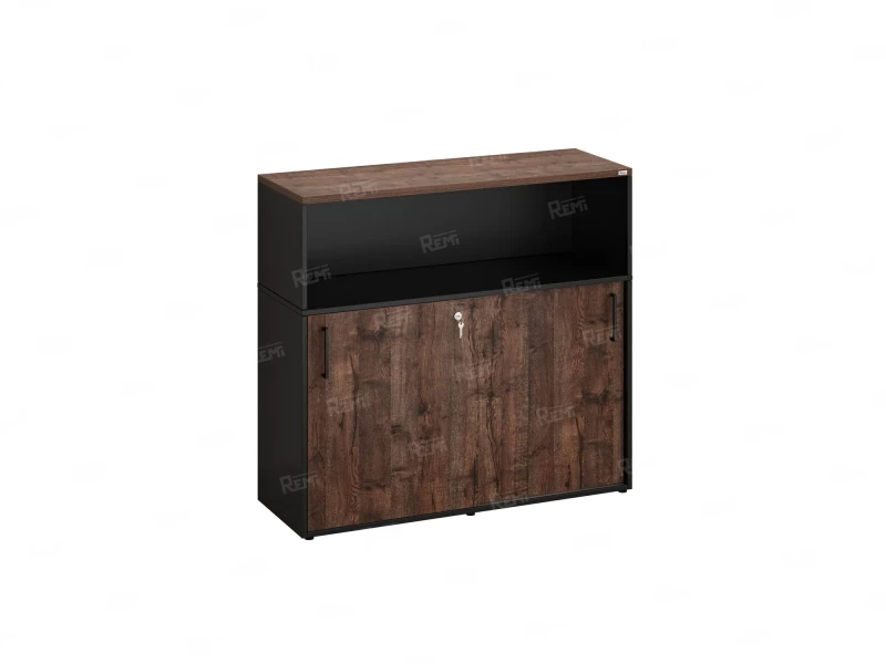 Низкий шкаф-купе, 2 полки с надстройкой, на регулируемых опорах 1200x420x1100 RM127-120x42 Дуб Апрельский шоколад/Черный
