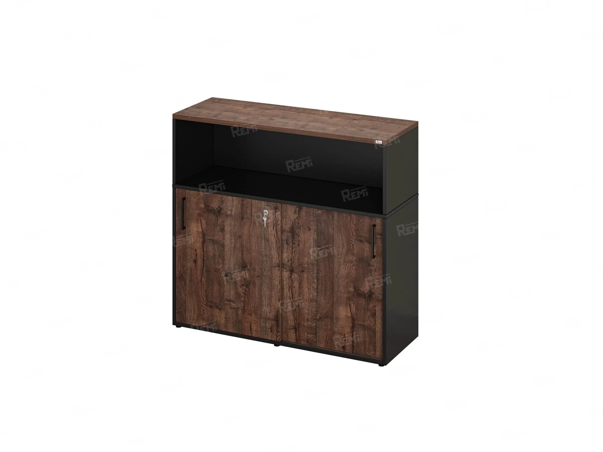 Низкий шкаф-купе, 2 полки с надстройкой, на регулируемых опорах 1200x420x1100 RM127-120x42 Дуб Апрельский шоколад/Черный