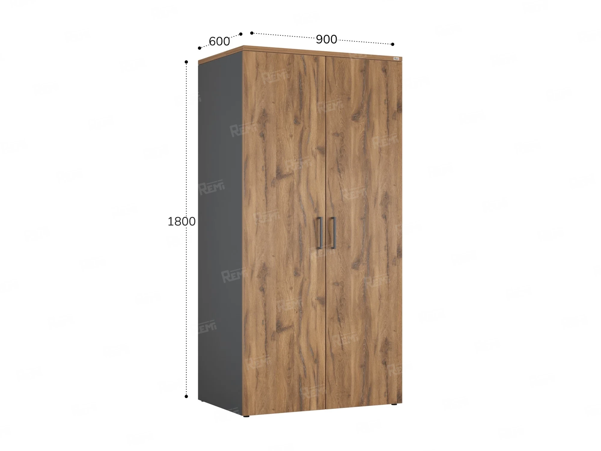 Гардероб, на регулируемых опорах, штанга, 1 полка 900x600x1800 RM159-90x60 Дуб Юстус/Серый