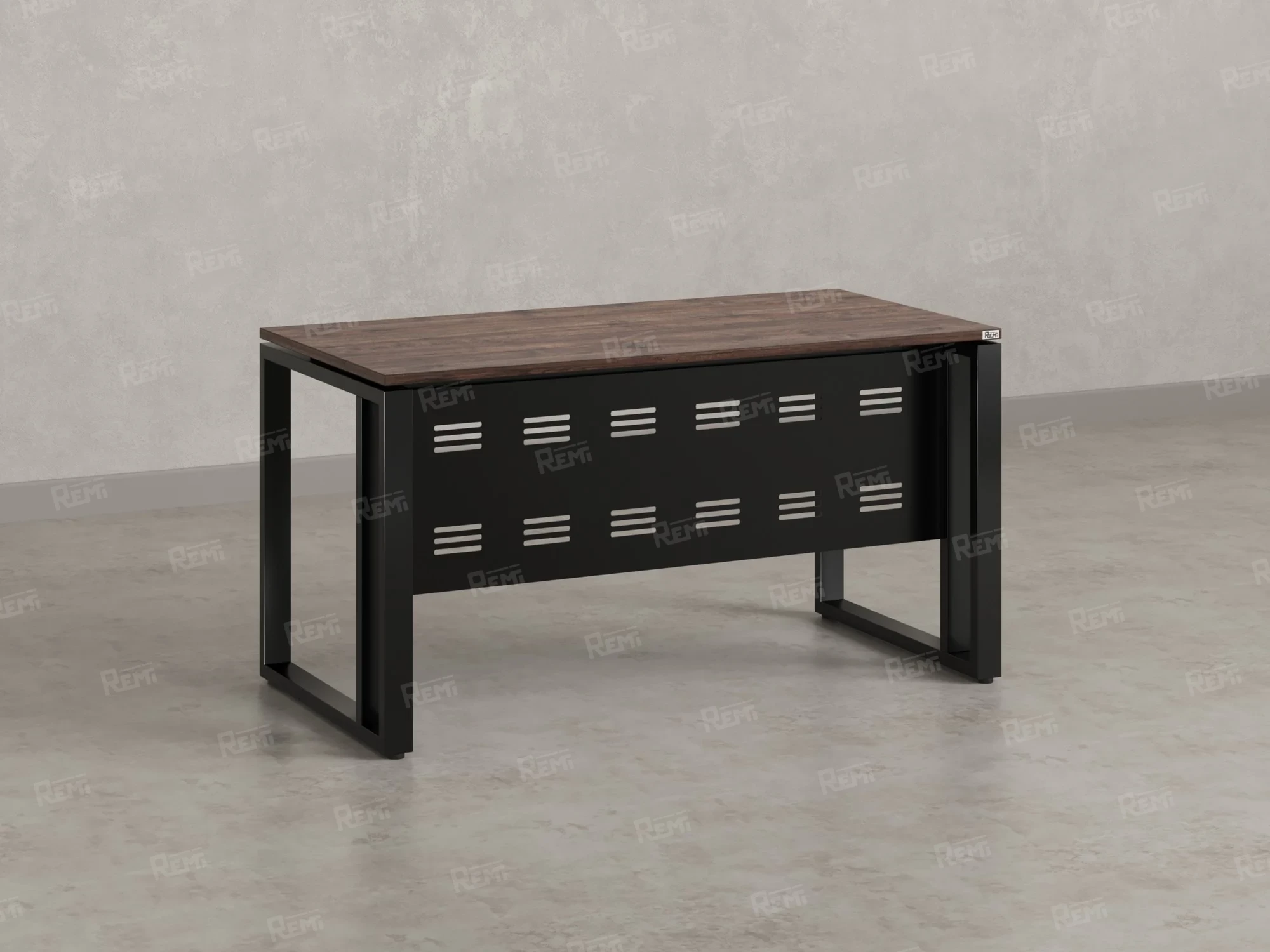 Стол прямой на О-образных опорах с металлическим экраном 2000x700x750 RM042-20x7 Дуб Апрельский шоколад/Черный