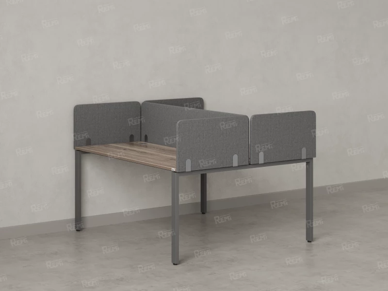 Бенч-система, 2 рабочих места, на П-образных опорах, 5 тканевых экрана 1200x1200x750 RM165-3-12x12 Дуб Маувелла/Серый