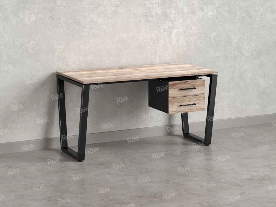 Стол прямой с подвесной тумбой 2 ящика, U-опора 1800x800x750 RM035-18x8 Дуб Маувелла/Черный