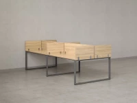 Бенч-система, 4 рабочих места, на О-образных опорах, 8 ЛДСП экранов 2400x1600x750 RM170-1-12x16 Вяз Швейцарский светлый/Серый