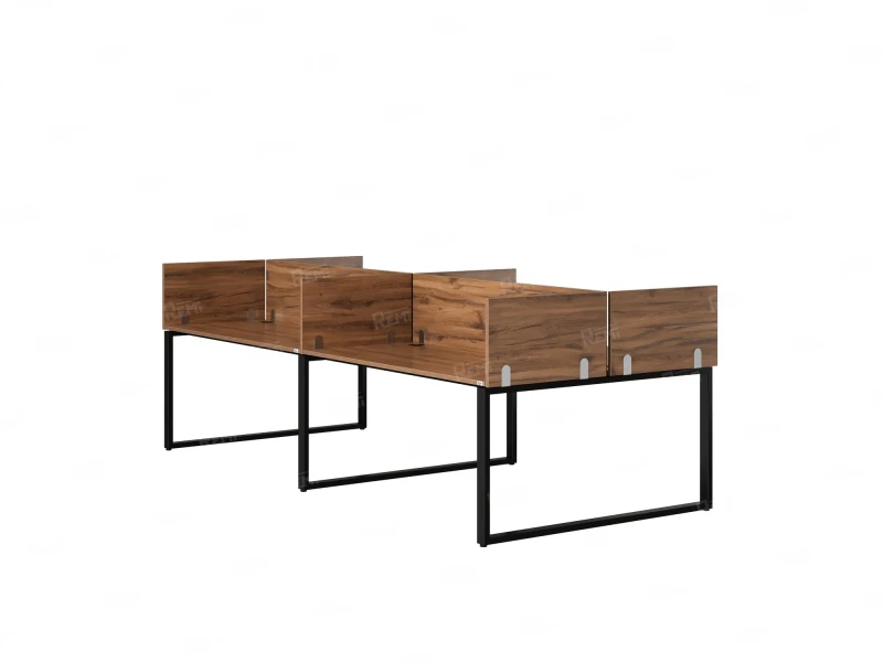 Бенч-система, 4 рабочих места, на О-образных опорах, 8 ЛДСП экранов 3200x1600x750 RM170-1-16x16 Дуб Юстус/Черный