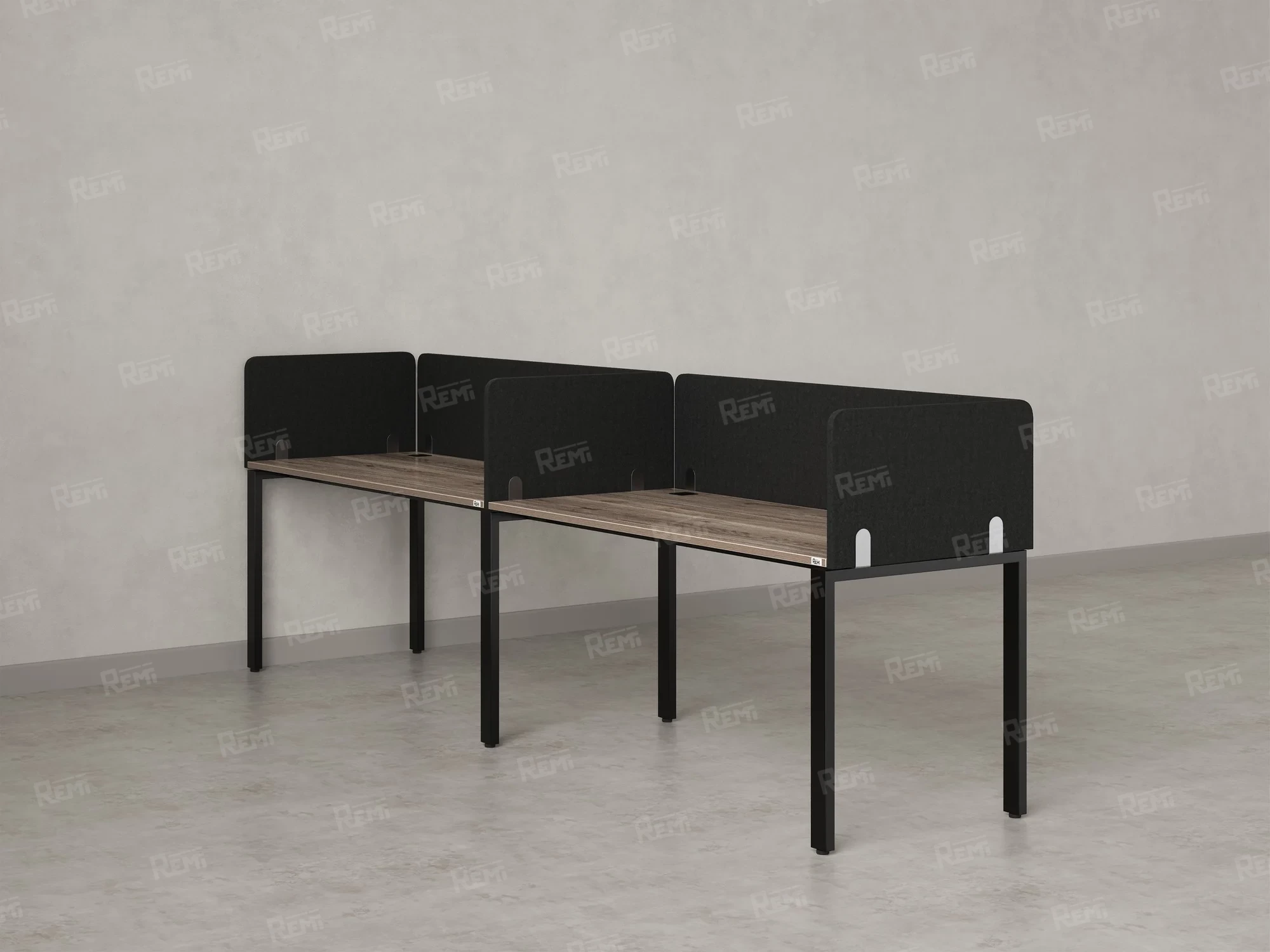 Бенч-система в 1 ряд, 2 рабочих места 5 тканевых экранов 2400x600x750 RM167-1-24x6 Дуб Маувелла/Черный