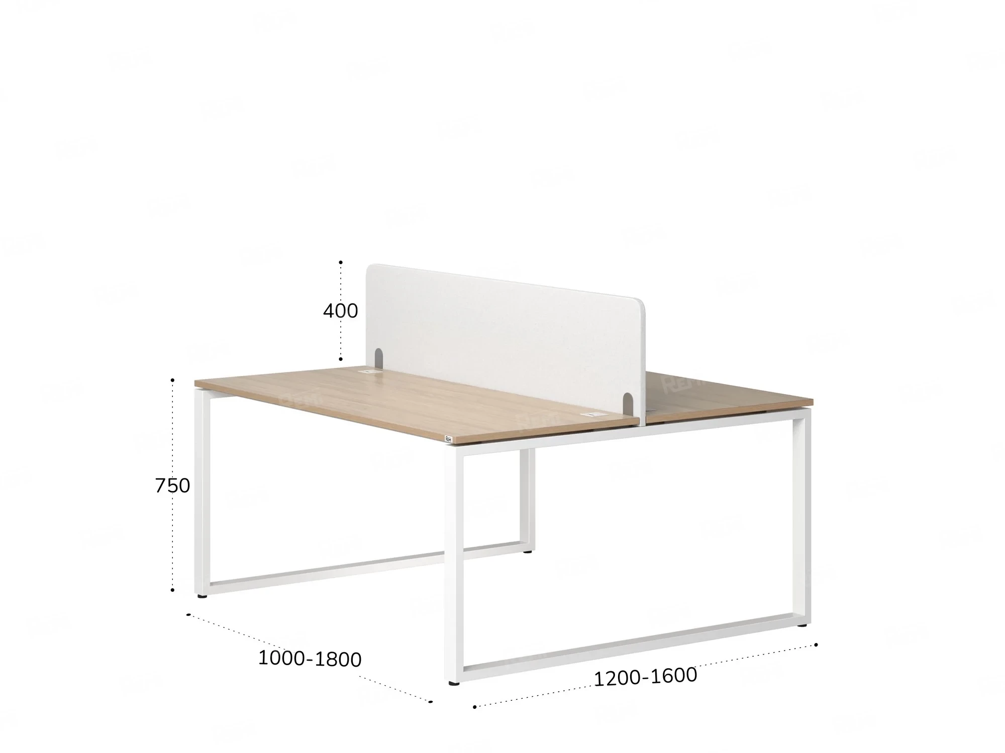 Бенч-система, 2 рабочих места, с одним тканевым экраном 1200x1200x750 RM169-1-12x12 Вяз Швейцарский светлый/Белый