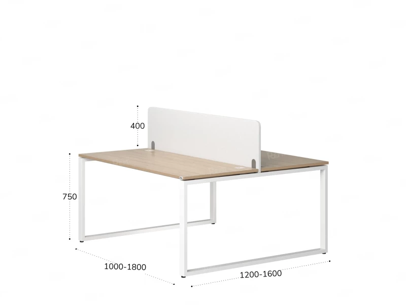 Бенч-система, 2 рабочих места, с одним тканевым экраном 1200x1200x750 RM169-1-12x12 Вяз Швейцарский светлый/Белый