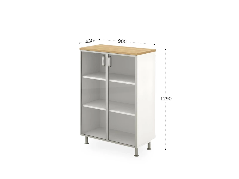 BRL RB054-90х43 Стеллаж закрытый витрина стекло в раме 900х430х1290 Акация/Белый